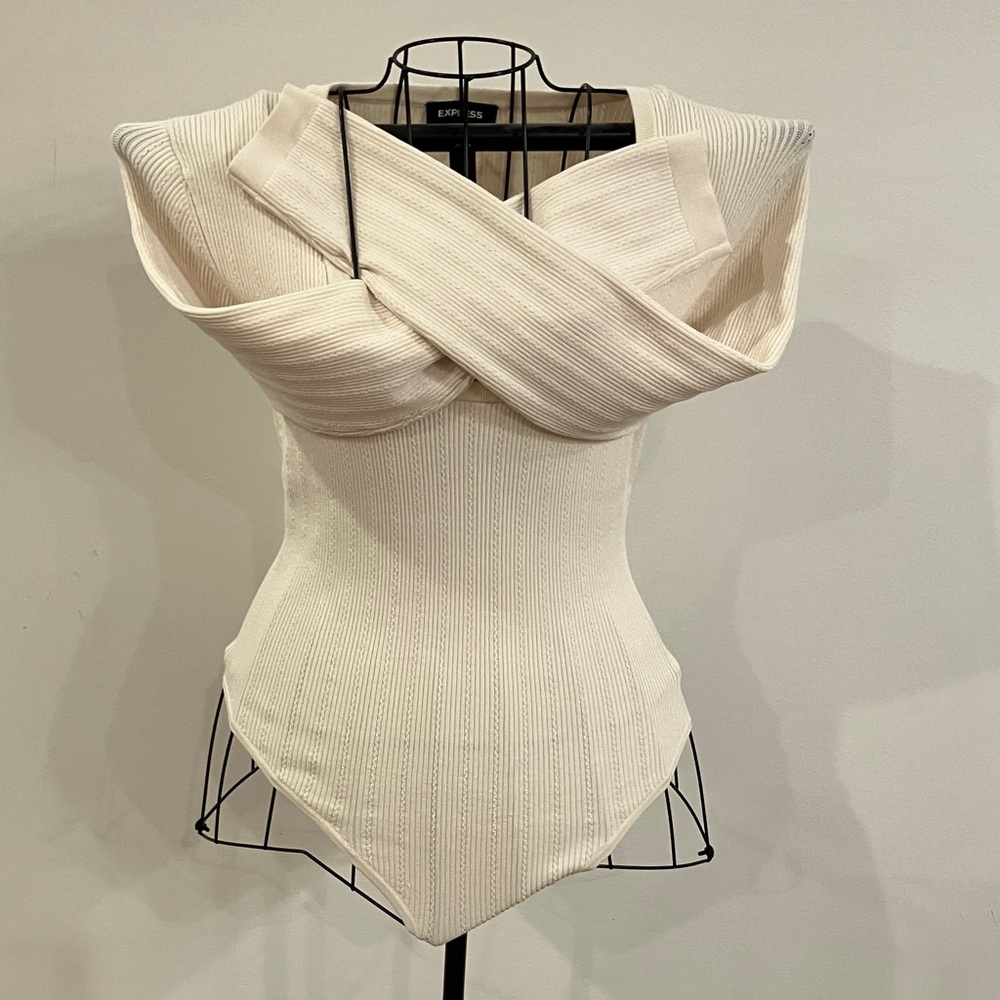 Express Cream Ribbed Bodysuit - Picture 4 of 8